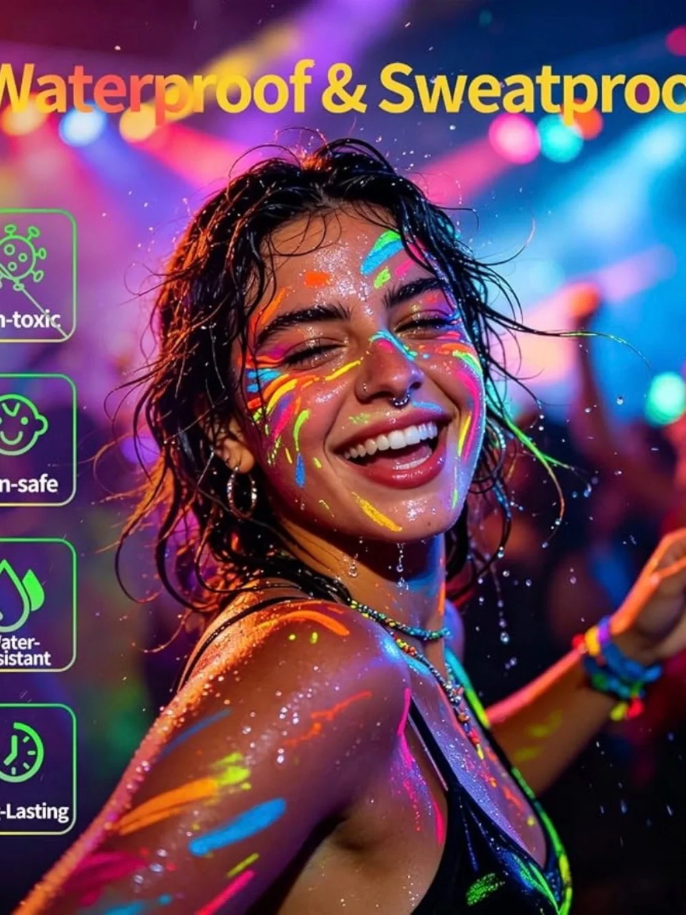 UV Neon Face Paint Pens - Multicolor Glow Party Makeup